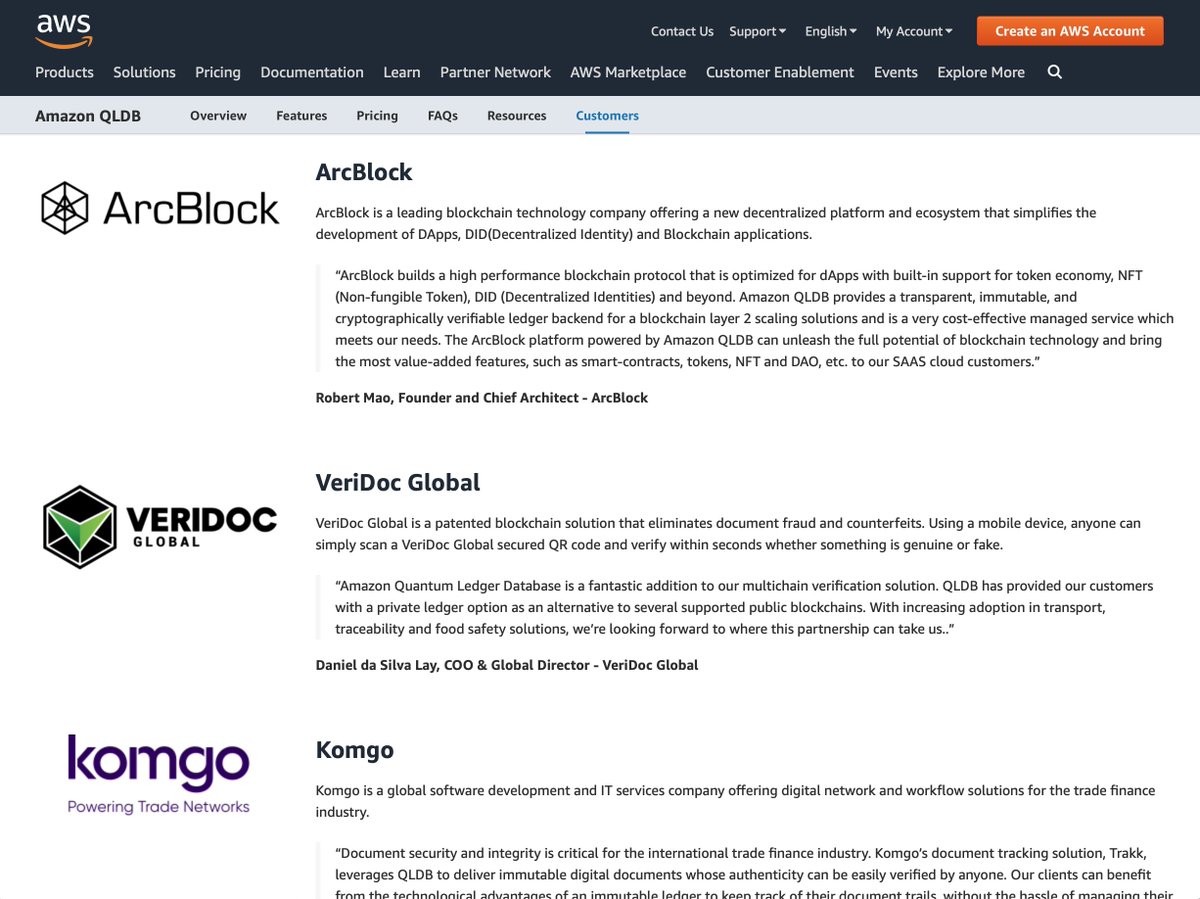 QLDB ArcBlock webpage screenshot